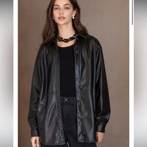 Velvet brand Black vegan leather Button Down Shirt/shacket